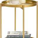 2-Tier Round End Side Table, Small Metal Side Table with Removable Tray, Folding Accent Tables for Living Room, Balcony, Nightstand for Bedroom, Outdoor Tables for Patio, Gold, 15.75 inches x 15.75 inches x 20.47 inches