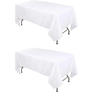 Kesfey 60 x102 inch White Rectangle Table Cloths 2 Packs Polyester Tablecloths High Density Washable Fabric Table Cover for 6 Foot Tables Wrinkle Resistant Tablecloth for Wedding Buffet Banquet Party