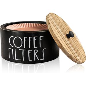MINCORD Coffee Filter Holder, Wood Coffee Filter Storage Container Dispenser with Lid, Rustic Farmhouse Filters Organizer Basket Accessories for Coffee Bar Counter Decor