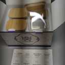 4 Pack Square Glass Pantry Storage Containers with 132 Kitchen Food Pantry Labels - 34 floz Clear Glass Pantry Jars with Airtight Wood Bamboo Lids - Glass Canisters for Tea, Cereal, Coffee, Spice