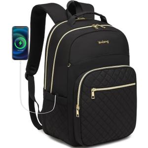 Laptop Backpack Women School Backpack for High School Teen Girls, Water Resistant College Bookbag with Charging Hole for Travel Work, Black (15.6in)