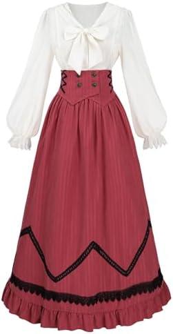 CR ROLECOS Victorian Dress Women Renaissance Gowns Edwardian Costume Vintage 1800s Dress, M
