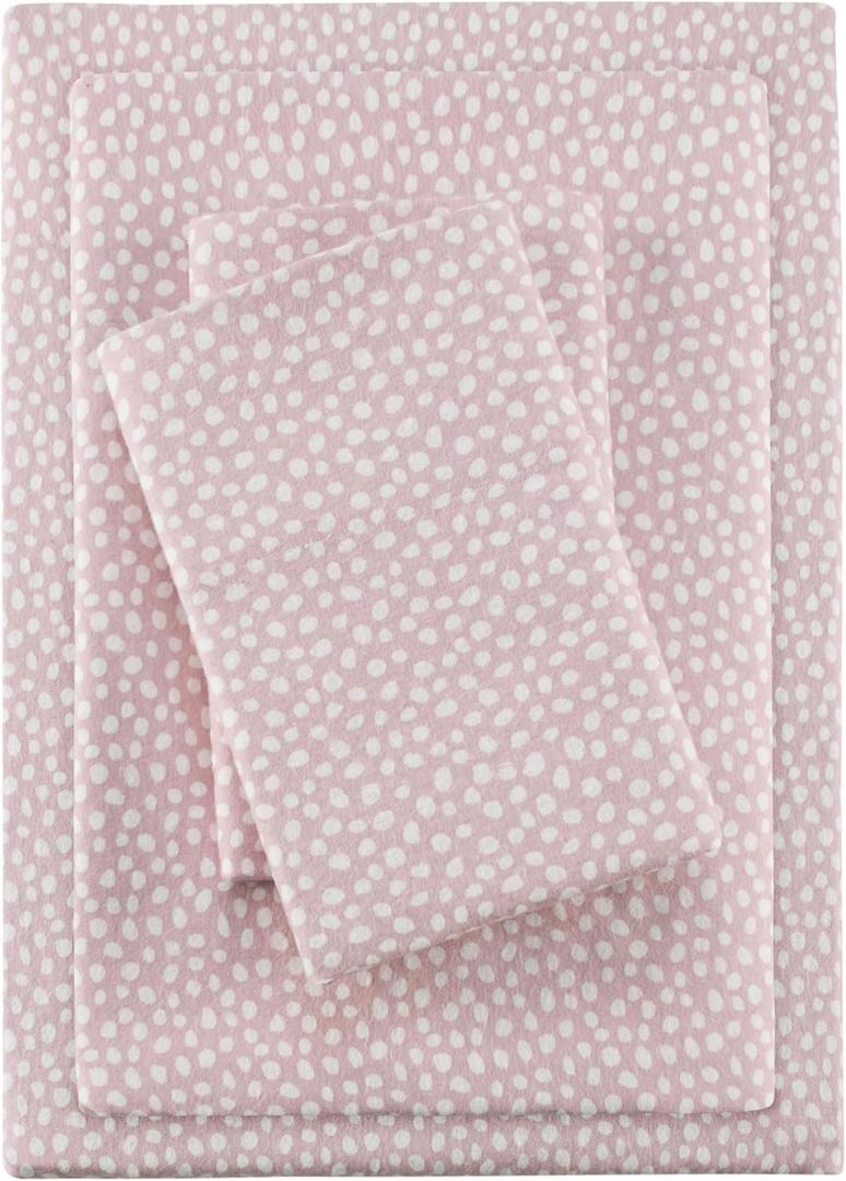 True North by Sleep Philosophy Cozy Flannel Warm 100% Cotton Sheet - Novelty Print Animals Stars Cute Ultra Soft Cold Weather Bedding Set, Queen, Blush Dots 4 Piece, Blush Dots 