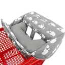 Soft Pillow Attached 2-in-1 Shopping Cart and High Chair Cover for Baby, Cotton Padded Cart Cover, Fold'n Roll Style, Portable with Carry Bag (Gray Elephant)