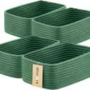 MiniArk Small Storage Baskets for Organizing | Closet Organizer Bins | Shelf Toy Basket | Woven Rope Baskets | Cube Decorative Box | Shallow Basket | 11.5x7.5x4.7 | 4 Packs Green