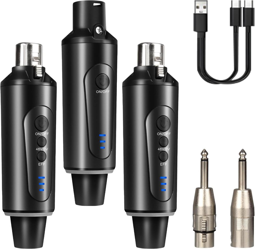 Depusheng Wireless Microphone 2 XLR Transmitter and 1 XLR Receiver Wireless System with Reverb switchfor Dynamic and 48V Condenser Microphones, Guitar, Mixer, PA System, Speaker