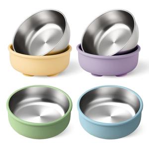 Mity rain 4-Pack Baby Bowls with Suction,Stainless Steel Toddler Bowl with Removable Silicone Shell, Non-Slip Unbreakable babies bowls with silicone suction & Kids Bowls for Baby Food Feeding