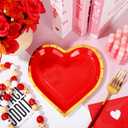 JarThenaAMCS 40Pcs Valentine's Paper Plate Gold Foil Heart Disposable Dessert Plate Red Dinnerware Plate for Wedding Anniversary Party Supplies, 7.3 In