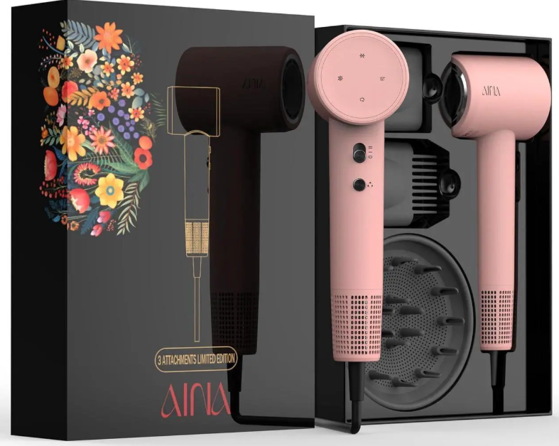 AINA Hair Dryer,Blow Dryer with Diffuser Brush Comb for Women  BLDC Hair Dryer  Brushless Motor, 110,000 RPM Lightweight,Ionic Travel, 3 Magnetic Attachments 110V/ALCI(Baby Pink)