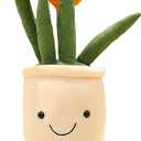 WUZHOU Tulip Plush Toy, 13.7" Flower Pot Stuffed Plushie Pillow Decoration, Soft Fluffy Toy Succulent Plants Friend Throw Pillow, Multicolor (Orange-Tulip)