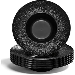 Berglander Rimmed Soup Bowls Set of 6, Reusable 9oz Plastic Multipurpose Plates Dish for Mushroom Soup/Pasta/Fruit/Icecream/Dessert/Snack/Salad, Unbreakable for Kid/Camping/Picnic (2.Black)