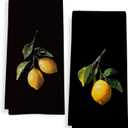 Lemon Kitchen Towels Set of 2, Lemon Kitchen Decor, Dark Moody Lemons Dish Tea Towels for Kitchen, Lemons Decorative Hand Towel for Farmhouse Bathroom, 16x24 Inch