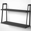 SRIWATANA Black 2-Tier Floating Wall Shelves, Rustic Wood Storage Shelf Set