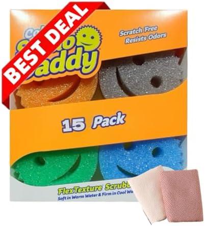 Sponges Set - Variety Colors - Scratch-Free Multipurpose Dish Sponge(15Pack)& 100% Cotton Waffle Weave Kitchen Dish Cloths(2Pack) for Kitchen, Bathroom,Sink,Stove,Shower