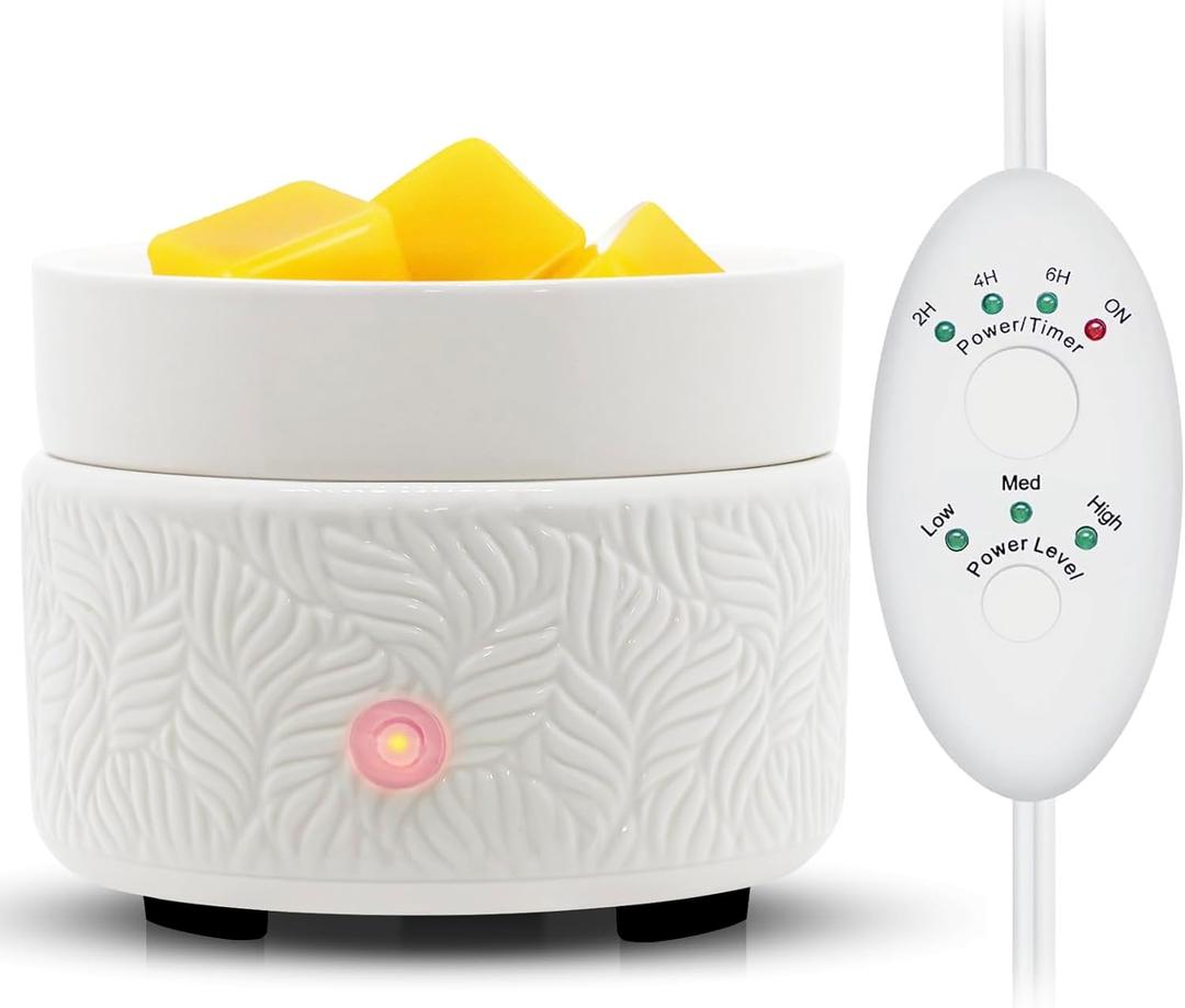 Candle Warmer & Burner - Ceramic Essential Oil 3-in-1 Wax Melter with Timer, Auto Shut Off for Scented Wax Tarts - Aromatherapy for Home, Office, Bedroom & Gifts
