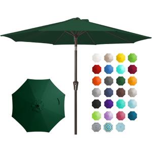 JEAREY 9FT Outdoor Patio Umbrella Outdoor Table Umbrella with Push Button Tilt and Crank, Market Umbrella 8 Sturdy Ribs UV Protection Waterproof for Garden, Deck, Backyard, Pool (Dark Green)