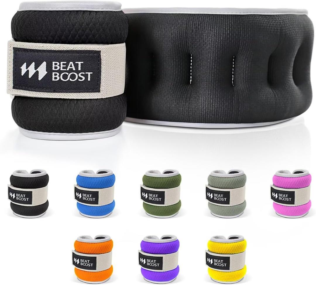 BeatBoost Ankle Wrist Weights for Women Men A Pair of 8 Lbs Arm Leg Weight Set with Adjustable Straps for Walking Pilates Exercise Workout Gym Aerobics Black
