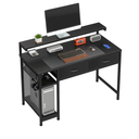 MUTUN 39" Computer Desk, Home Office Desks with Drawers, Adjustable Monitor Stand and Hook, Study Writing Table with Mesh Storage Shelves, Black