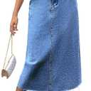 MISS MOLY Women's Jean Skirt Stretch High Waisted Frayed Raw Hem A Line Denim Midi Skirt with Pockets (Blue) XL
