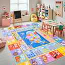 Kids Rugs for Playroom - Soft & Non-Slip 7x9 Feet Educational Rug for Learning ABC Alphabet, Numbers, Shapes & Map, Washable Classroom Rug for Toddler Nursery & Kids Room Decor