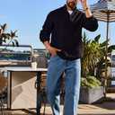 Men's Big Tall Quarter Zip Sweater Mock Neck Pullover Sweaters Fall Winter Casual Knit Pullovers (Black, XXXL)