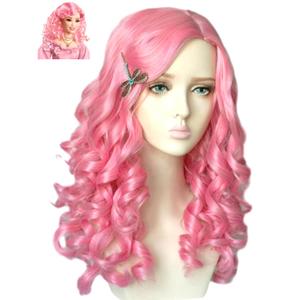 Bridget Curly Wig - 20" Synthetic Pink Wig for Girls & Women - Halloween Costume