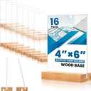 16 Pack 4x6 Acrylic Sign Holder with Wood Base Vertical and Slant Displays, Clear Plastic Flyer Display Stand, Paper photo Table Menu Sign Frame Suitable for Restaurants, Office, Store, Hotels