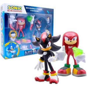 Official Sonic The Hedgehog Metallic Knuckles & Shadow 4 Action Figures  Buildable, Interchangeable Arms & Accessories, Collector Window Box