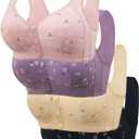 4pcs Daisy Bras for Older Women Padded No Underwire Snap Front Closure Full Coverage Comfort Senior Wireless Bralettes (Large, 4 Pack (Black/Yellow/Pink/Purple))