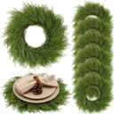 Christmas Placemats Set of 6 Round Greenery Place Mats Xmas Circular Artificial Wreath Dining Table Decor Winter Fake Plants Branches Mats for Kitchen Accessories(Pine Needles)