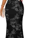 MEROKEETY Women's Floral Strapless Maxi Dress 2026 Summer Mesh Tube Bodycon Formal Wedding Guest Cocktail Party Long Dresses (Black, L)