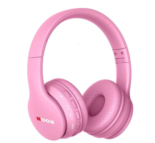 MIDOLA Kids Headphones Bluetooth 5.3 Wireless 60H Play Time Volume Limit 85/110dB Over Ear Foldable Protection Headset/Wired AUX Cord Mic for Children Boy Girl Travel School Phone Pad Tablet Pink