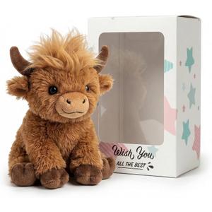 Highland Cow Plush - 8 Inch Ultra-Soft Highland Cow Stuffed Animal, Squishy Sitting Scottish Cattle Stuffy, Desk Decor & Highland Cow Gifts for Kids, Teens & Adults