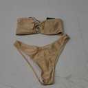 ZAFUL Womens Bandeau Bikini Set Metallic Sparkly O Ring Lace Up Tie Side High Cut Tanga Sexy Bathing Suit Swimwear (A-apricot, Medium)