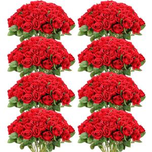 Hotop 120 Pcs Roses Artificial Flowers in Bulk,Long Stem Artificial Flower Bouquet,Silk Real Touch Fake Rose for Wedding Party Table Centerpieces Decor Valentines Gifts(Red)