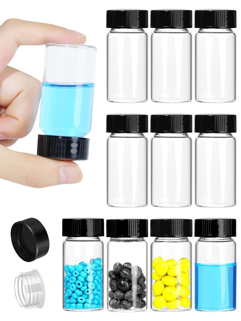 20ml Clear Small Glass Vials with Screw Caps, Small Vials for Essential Oil, Leak-Proof Sample Vials with Lids(10pcs)