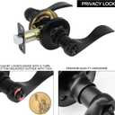 Privacy Door Lever Heavy Duty, 4 Pack Matte Black Left/Right Door Handles Reversible Wave Style Keyless Handing Lever, Bathroom and Rooms Privacy Door Lock