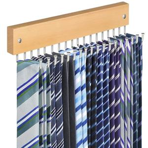 Tie Rack Belt Hanger Wall Mounted, Lomrsiul Non Slip 180 Degree Rotating Tie Organizer for Men Closet with 18 Hooks Closet Organizers and Storage for Tie Belt Necklace Purse Scarf Bag Natural 1 Pack