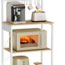 VASAGLE Kitchen Bakers Rack with Power Outlet, Coffee Bar 4-Tier with 8 S Hooks, Microwave Stand, Adjustable Shelf, for Small Spaces, Golden Oak and Cloud White UKKS014Y01V1