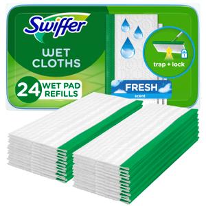 Swiffer Sweep + Mop, Wet Pads Refill, Floor Cleaner for Dirt, Dust, Hair, Cleaning Cloths for Mopping Home, Bathroom, Kitchen, All Purpose Multi-Surface Floor Wipes, Fresh, 24ct