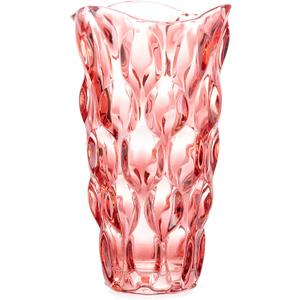 Wavy Glass Vase for Flower Centerpiece,Thickened Floral Vase for Home Office Party and Wedding Decor(Red)