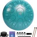 Rain Drum for Outside Garden,Steel Tongue Drum 12 Inches 15 Notes Musical Instruments, Handpan Drum Percussion Instrument, with Soft Bag, Music Book, 2 Mallets, for Meditation or Yoga (Green)