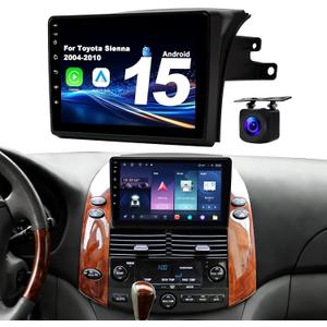 Android 15 Car Radio for Toyota Sienna 2004-2010: 4Core Car Stereo Upgrade Wireless CarPlay & Android Auto with WiFi 6, Bluetooth 5.4, GPS Navigation, FM/RDS Radio, EQ, SWC, 1080P Backup Camera