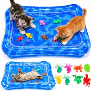 BABORUI Cat Water Mat Toy for Indoor Cats, Anti-Scratch Interactive Water Sensory Play Mat with Floating Fish, Leak-Resistant BPA-Free TPU Cat Enrichment Toy for Bored Cats and Kittens