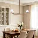 54.25" Modern Linear Chandelier for Dining Room, 2-Light Kitchen Island Pendant Light with Natural White Linen Shades and Gold Metal Frame, Adjustable Living Room Entryway Lighting Fixture