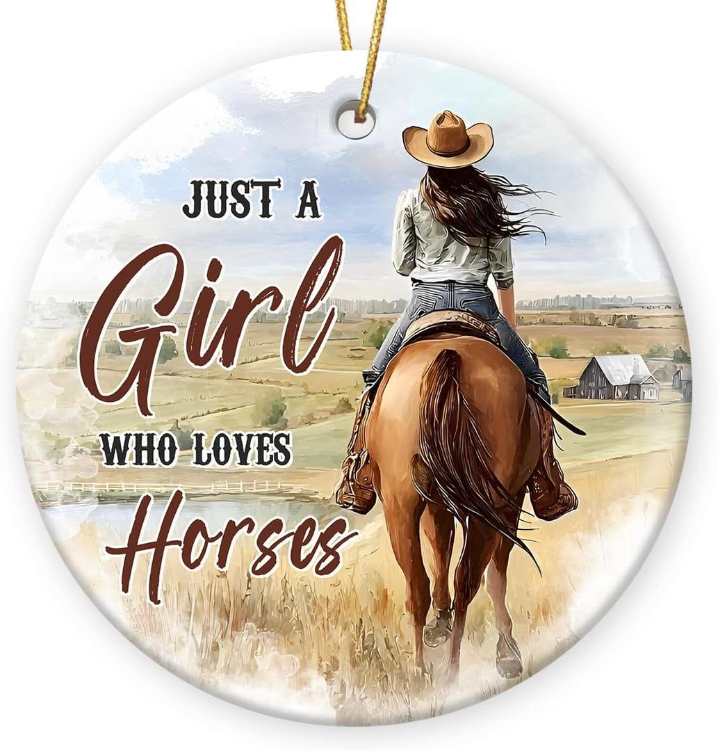 3 x Just A Girl Horse Lovers Ornament 2025 - Animal Lover Gifts for Girls, Teens, Friends, Horse Gifts for Women, Ceramic Ornaments for Christmas Tree Decorations, for Farmhouse Decor