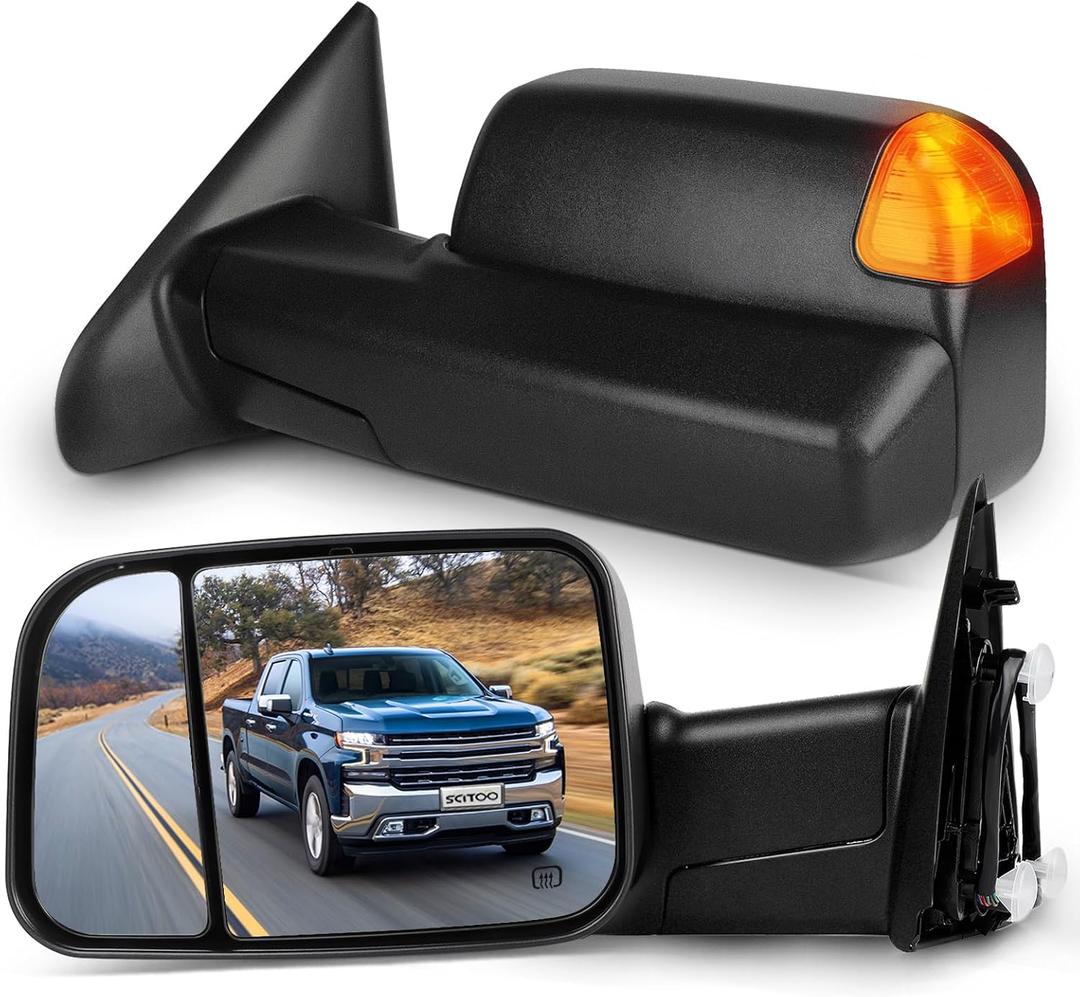 SCITOO Towing Mirrors fit for Dodge for Ram Exterior Accessories Mirrors fit 2009-2016 for Ram 1500 2500 3500 with Heated Temperature Sensor Amber Turn Signal Puddle Power Controlling Features, Large