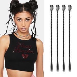 Flufymooz 4PC Braid in Hair Extension 14 Inch Clip in Braid Extensions for Women Synthetic Hairpieces for Daily Use Party Styling (Natural Black)