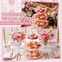 Lallisa 3 Tier Tea Party Cake Stand 10", 9" and 7" Ceramic Shabby Floral Dessert Stand with Metal Rack Coquette Cupcake Tower for Wedding Bridal Shower Baby Shower Decoration