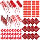 Canlierr 54 Pcs Team Spirit Items Bulk Team Spirit Week Accessories Include Pom Pom Headbands Bandana Whistles Stickers for Sports Events Cheering Essentials(Red)